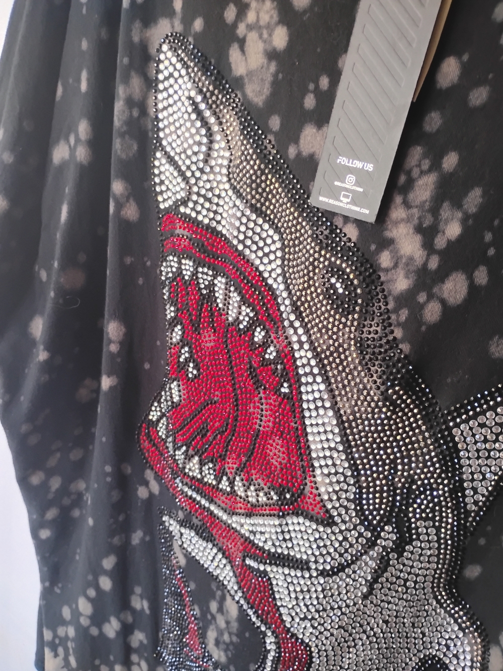 Reason Black Sequin Shark Short Sleeve Tee with Red Accent